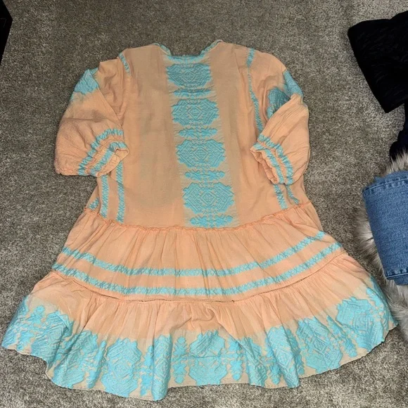 Peach and Blue Bohemian Dress - Picture 3 of 3